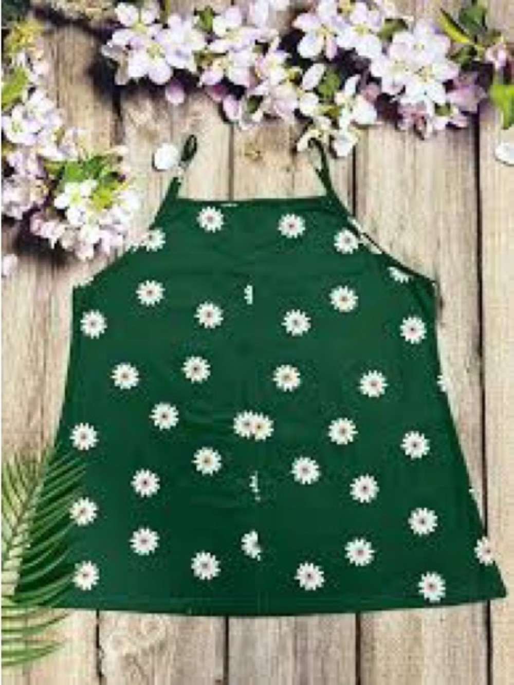 Green Daisy Print Spaghetti Strap Tank